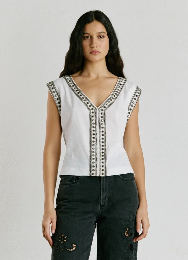 V-Neck T-Shirt with Studs V-Neck T-Shirt with Studs