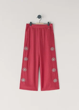 Wide Trousers with Floral Embroidery