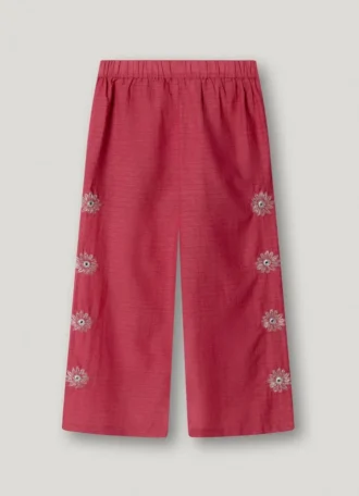 Wide Trousers with Floral Embroidery